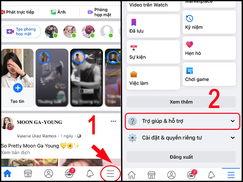 Chọn biểu tượng ba gạch ngang để t&igrave;m mục Trợ gi&uacute;p & Hỗ trợ